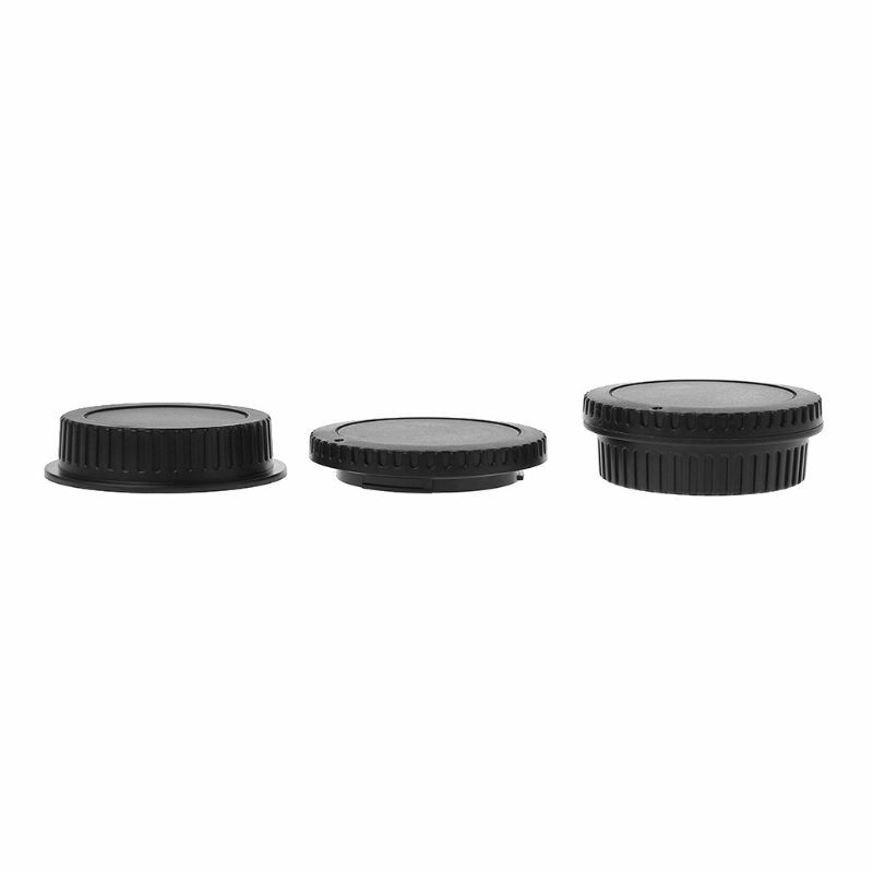 Set di coperture per fotocamera con cappuccio per obiettivo posteriore protezione per montaggio a vite antipolvere sostituzione nera in plastica per Canon EOS EF EFS 5DII 6D