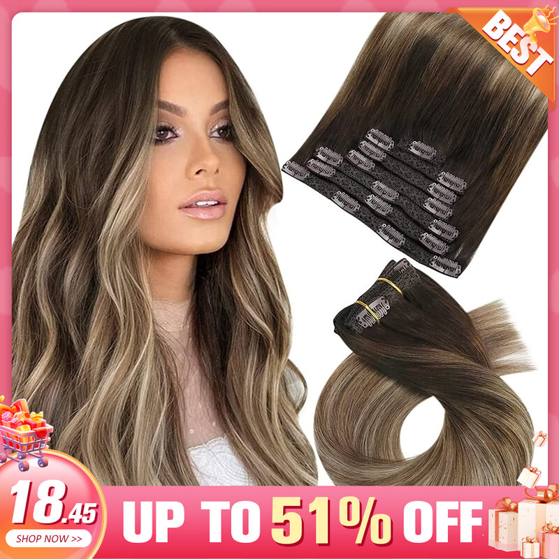 [Hot Sale] Moresoo Clip in Hair Extensions Real Natural Hair Remy Straight Set 5/7 Pcs Brazilian Clip in Human Hair Extensions