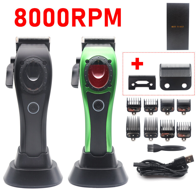 Alat pencukur rambut elektrik pria, pisau pemangkas rambut profesional dengan pengisian daya jok 8000RPM, kapasitas besar lapisan DLC baterai Model baru