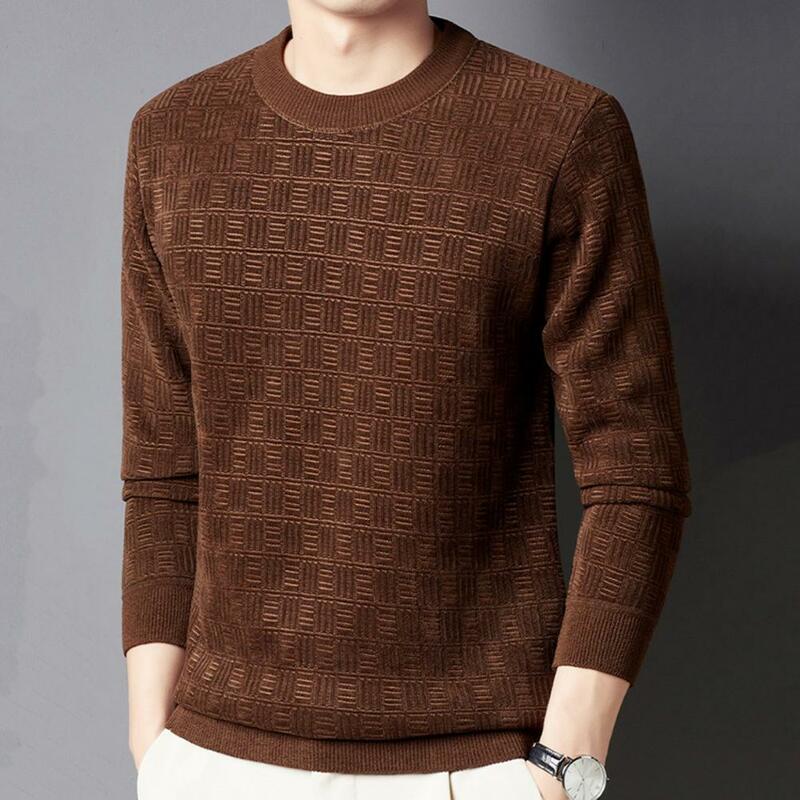 Men Solid Color Sweater Thick Warm Men's Winter Sweater Soft Solid Color Pullover for Bottoming Mid Length Round Neck Male