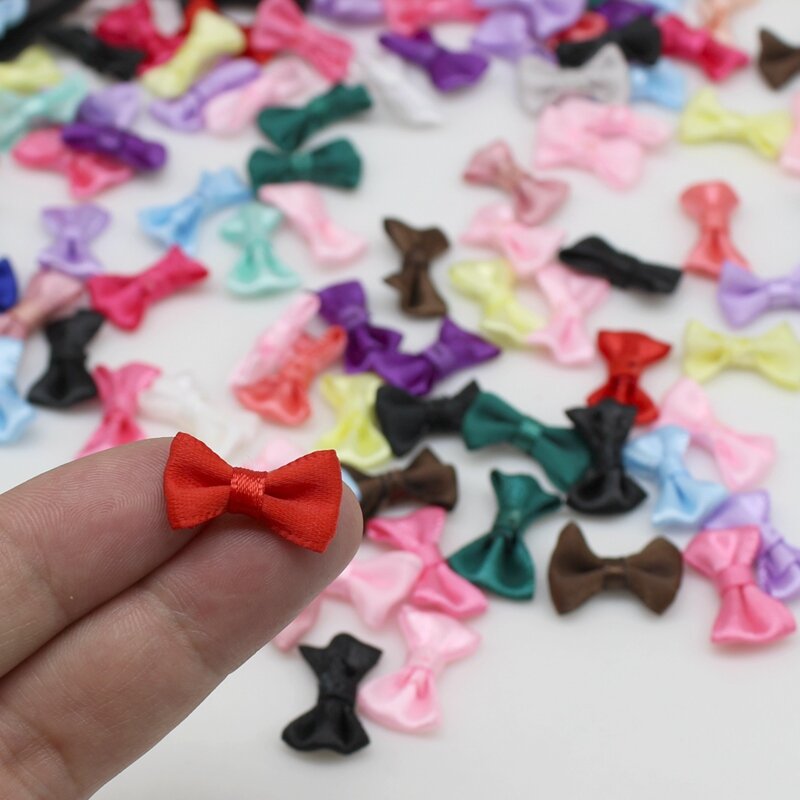 50/100pcs 10mm-20mm Small Satin Ribbon Bows Flower Appliques sew Craft bow Wedding Party Sewing DIY Decorations