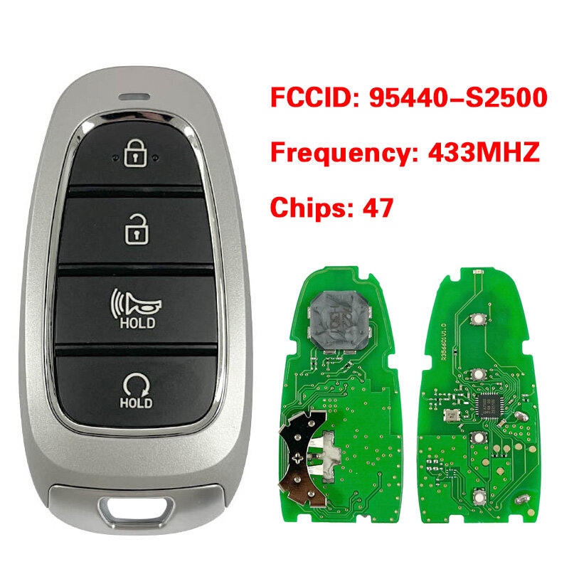 현대 산타페 2022 + 키리스 원격 FCCID 95440-S2500 용 스마트 키, 애프터 마켓 4 단추, 47 칩, 433MHz TQ8-FOB-4F26, CN020240