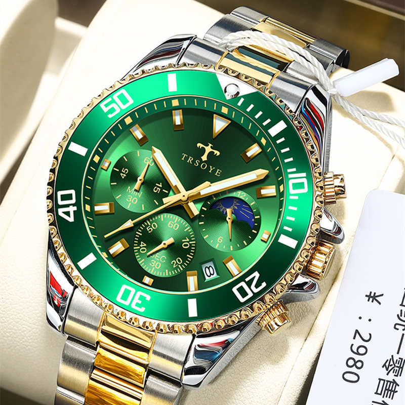 TRSOYE Fashion Men's Stainless Steel Watch Business Watch Luxury Calendar Quartz Waterproof Watch Date Display Super Luminous