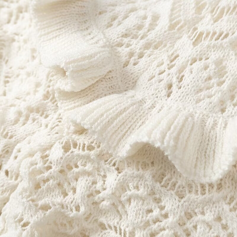 KEYANKETIAN 2024 New Launch Women's Crocheted Hollow out Knit shorts Bohemian Holiday wind Tiered Ruffles Hot Shorts Pantskirt