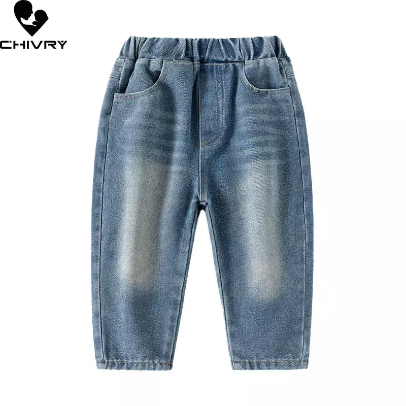 กางเกงยีนส์หลวมสีพื้นสำหรับเด็กผู้ชาย, กางเกงยีนส์ขายาวกางเกงยีนส์ลำลองฤดูใบไม้ผลิฤดูใบไม้ร่วง2024ใหม่