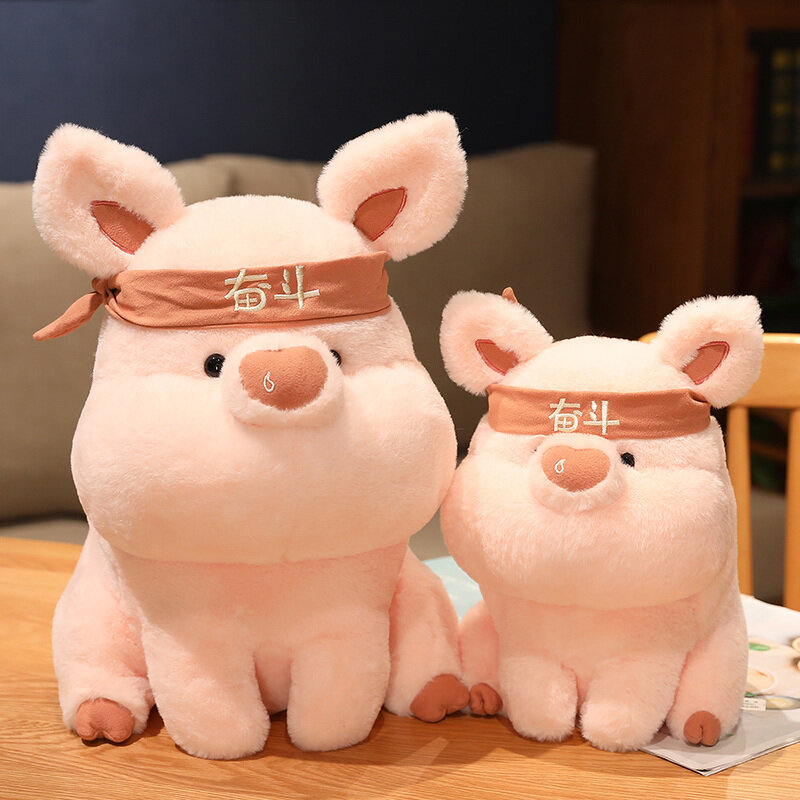 26/38/50cm Cute Round Fat Sitting Pig Plush Toy Kawaii Stuffed Animals Fighting Come On Piggy Plushies Doll Anime Soft Kids Toys
