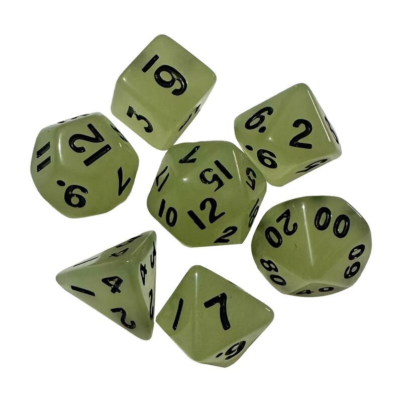 7 buah dadu D4-d20 polihedral berpendar untuk permainan peran bermain