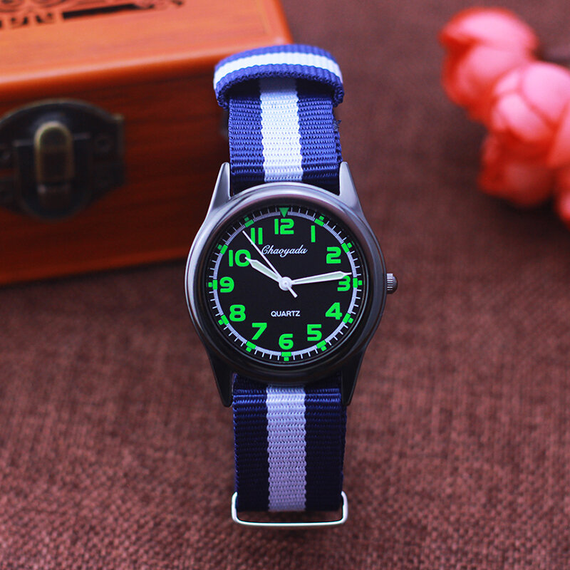 Chaoyada-Reloj de pulsera con correa de lona para hombre y mujer, cronógrafo Digital fluorescente con rayas de Color, para niños, niñas y estudiantes