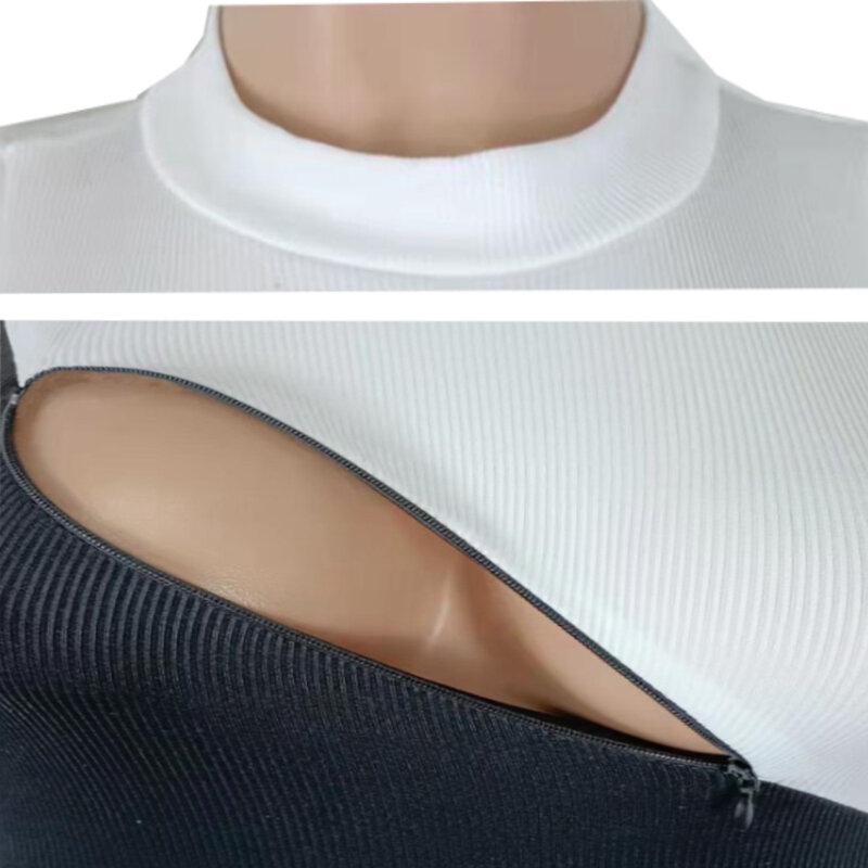 Szkzk 2022 지퍼 여성 streetwear 대조 색 패치 워크 섹시한 Bodycon jumpsuit와 새로운 꽉 맞는 짧은 jumpsuit