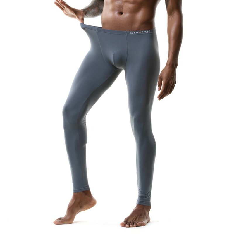 Pantaloni termici da uomo mutande elasticizzate attillate Sexy pantaloni da casa traslucidi autunnali setosi Leggings elastici solidi casuali