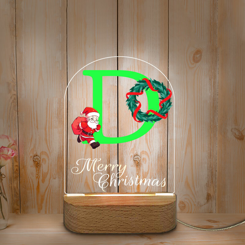 Lámpara de decoración personalizada con 26 letras, luz nocturna LED USB, Hogar personalizado, habitación de Madre de bebé, luz nocturna con Base de madera de Navidad