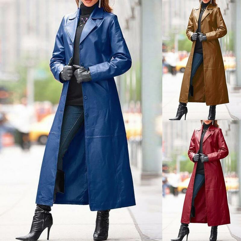 2020 wanita musim gugur musim dingin warna Solid kulit imitasi panjang ramping jaket penahan angin pakaian wanita Este Este femme veste