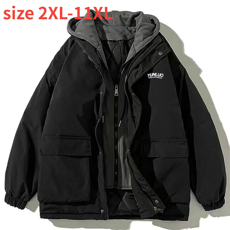 Nova chegada moda super grande oversize falso duas peças acolchoado algodão jaqueta masculina inverno mais tamanho 2xl-6xl7xl 8xl 9xl 10xl 11xl