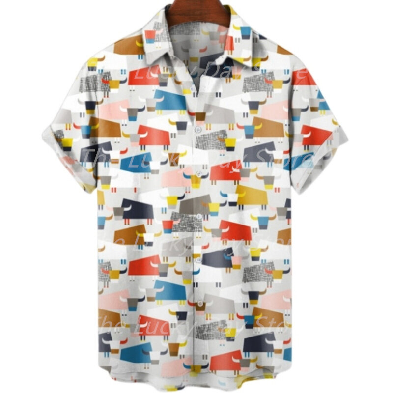 Camisa hawaiana de manga corta para hombre, camisa informal de gran tamaño con patrón de dibujos animados de Color, Floral, Vikingo, ropa de lujo, Verano