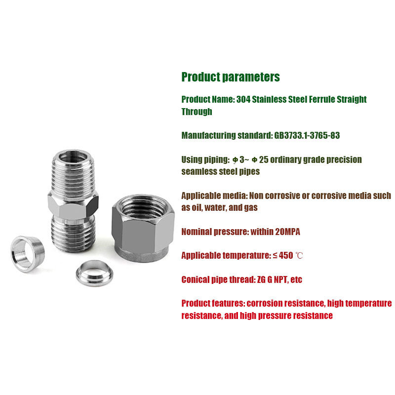 304 Stainless Steel ZG 3 4 6 8 10 12 16mm 1/8" 1/4" 3/8" 1/2" OD Pipe Double Ferrule Tube Fitting Connector