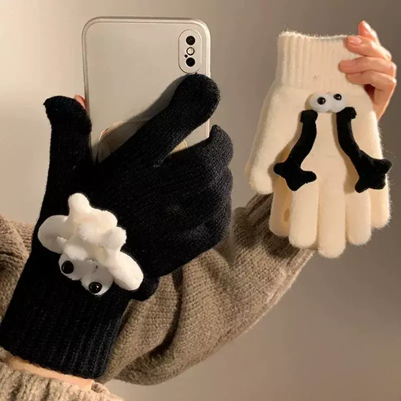 Luvas magnéticas unisex para mãos, luvas de dedos cheios, tricotadas, quentes, touchscreen, criativas, casais, inverno, moda