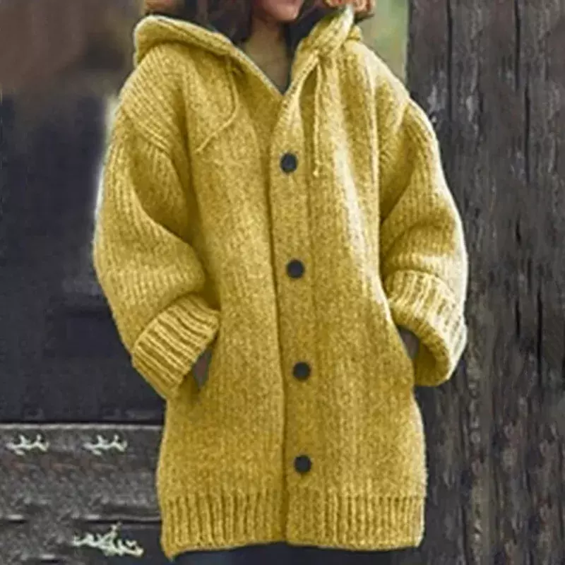 Sweater wanita, musim gugur musim dingin warna murni longgar hangat lengan panjang S-5XL jaket Sweater ukuran besar rajut panjang menengah Hoodie besar