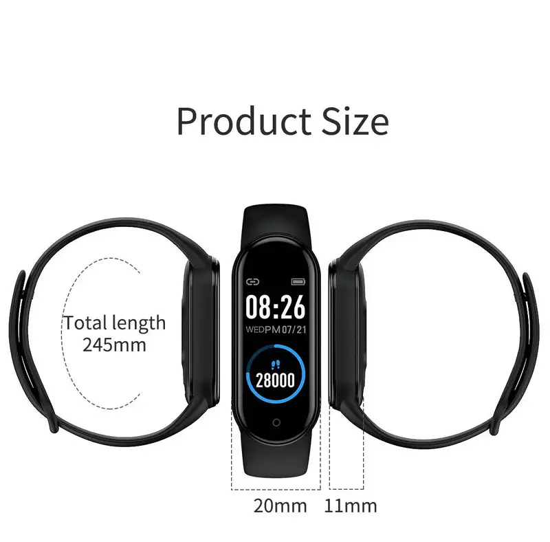 M5 jam tangan pintar layar warna penghitung langkah, Smart Band dengan pengendali jarak jauh, pengingat, pesan, Mode olahraga, fotografi, musik