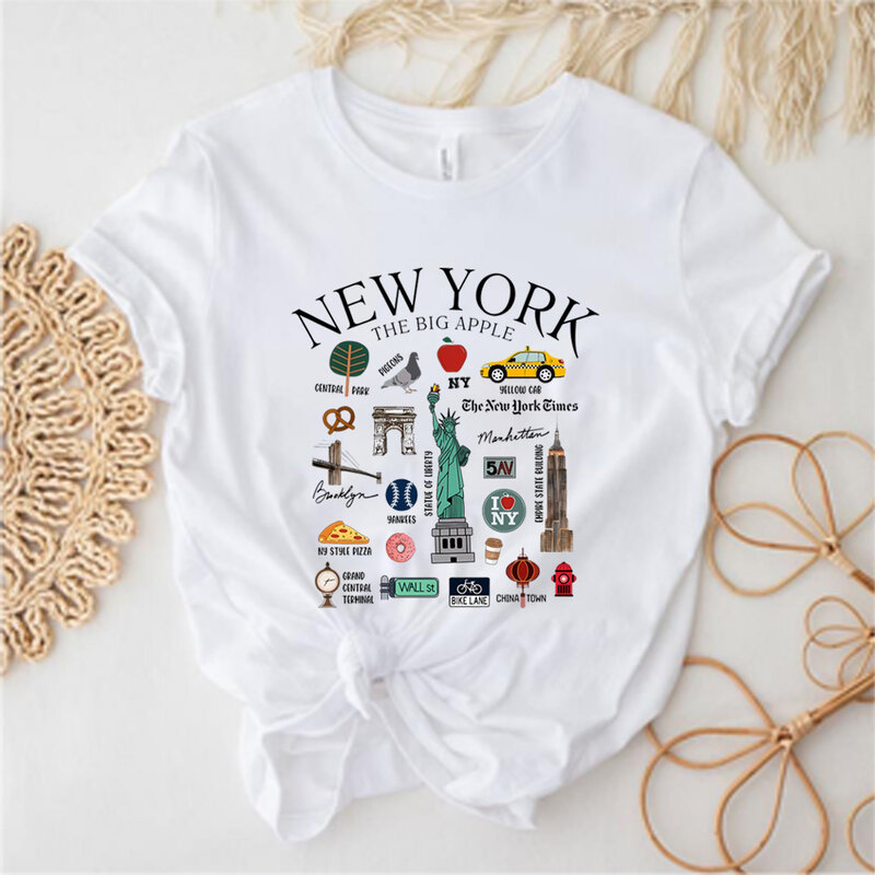 뉴욕 도시 랜드마크 티셔츠, 도시 그래픽 티셔츠, 유니섹스 캐주얼 반팔 상의, Y2k 탑