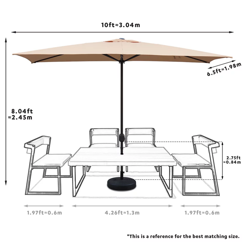 10X6,5 pés retangular mercado guarda-chuva-Tan