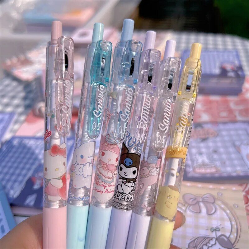 Bolígrafo de prensa Kawaii Sanrio HelloKitty Cinnamoroll Kuromi, bolígrafo negro lindo exclusivo para estudiantes, papelería, accesorios de Anime