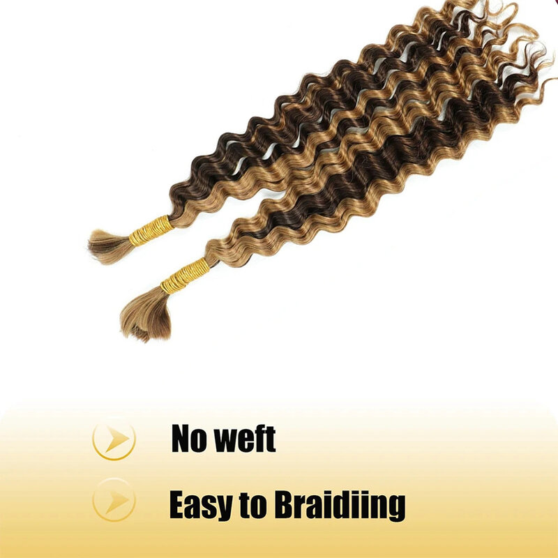 Extensiones de cabello a granel Honey Bronde, 26 y 28 pulgadas, Color rizado profundo, cabello virgen ondulado para salón de belleza, trenzado