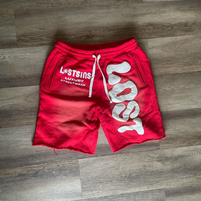 Pantalones cortos de marea para hombre y mujer, Shorts holgados e informales con letras bordadas de espuma Y2k, diseño rojo, primavera y verano