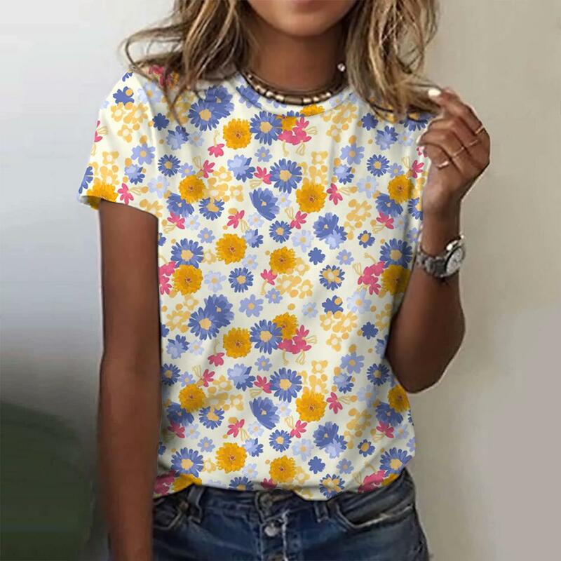 Zomer Dames T-Shirt 3d Bloemenprint O-hals Casual Dames T-Shirt Dames Tops Harajuku Meisjes Streetwear Mode Kleding Met Korte Mouwen
