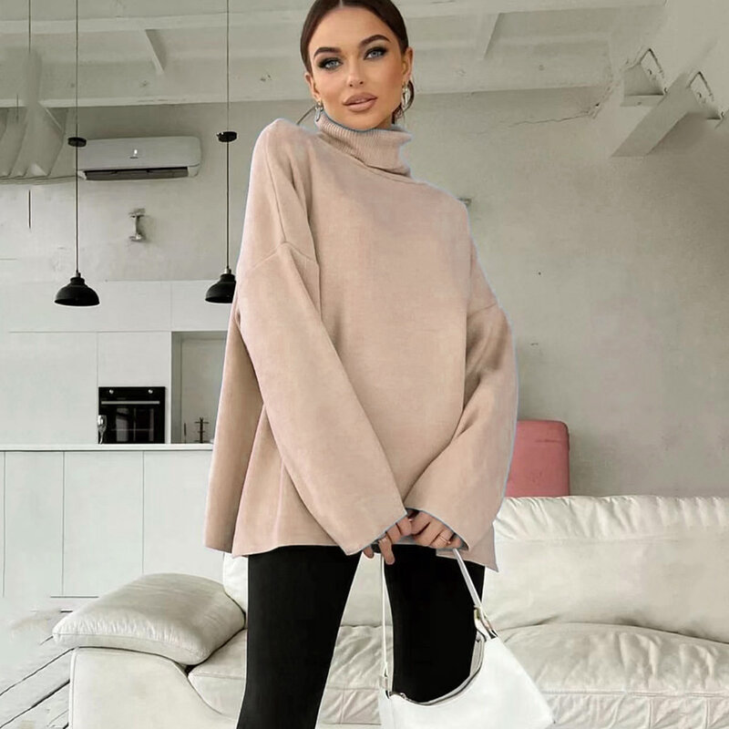 Winter Women's Oversize Sweater Turtleneck Black Long Sleeve Autumn White Pullover Vintage Soft Warm Knitted Sweater for Women