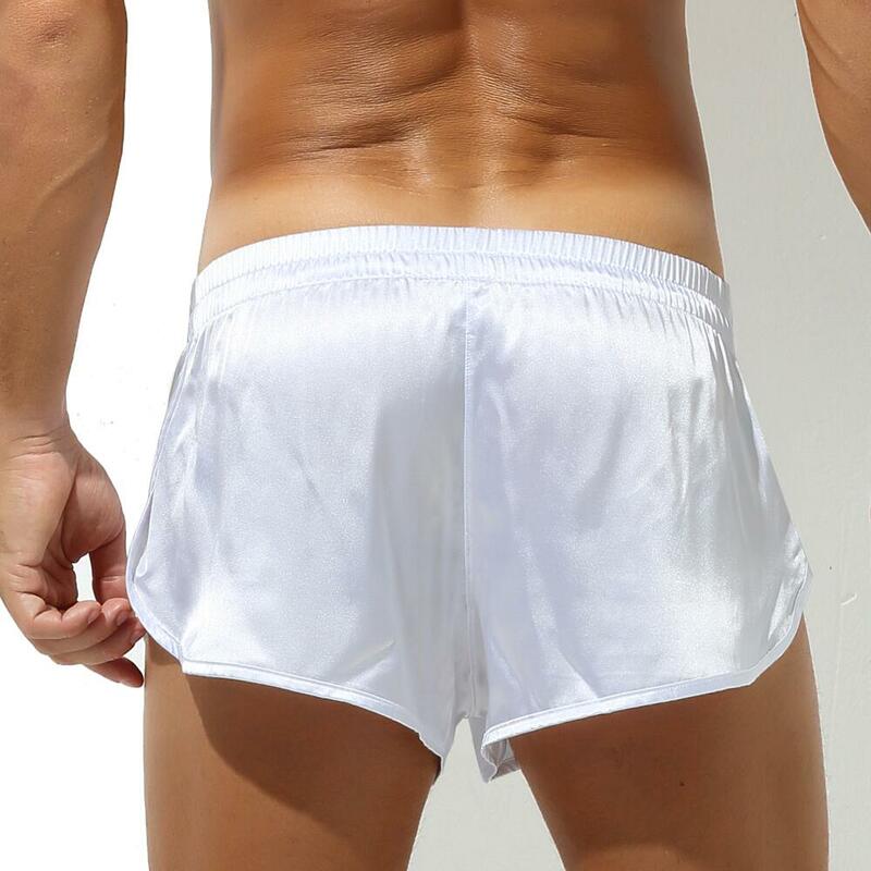 Sexy calças de pijama masculinas shorts hide jockstrap underwear masculino solto boxers pênis saco seta calcinha macio sedoso homem sono bottoms