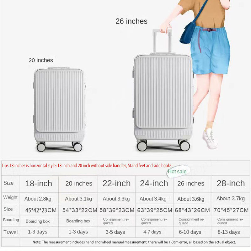 Valise de voyage multifonctionnelle, bagages à ouverture avant, support de téléphone USB, valise de cabine, valise à roulettes à main, sacs de voyage, 18 po, 28 po, offre spéciale