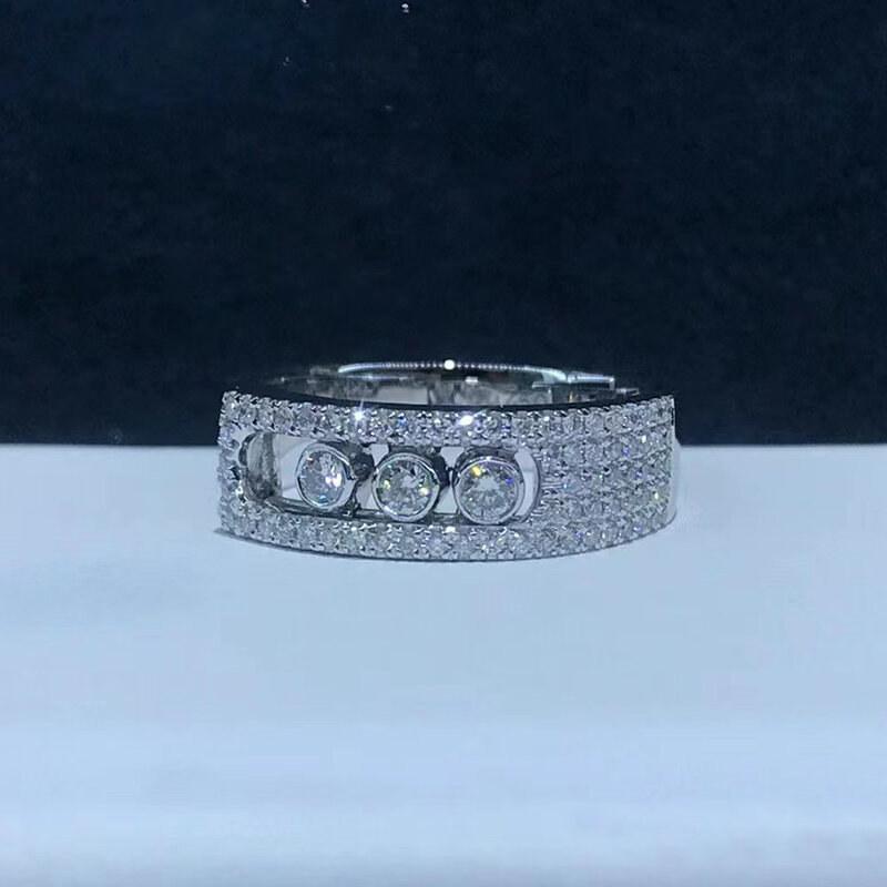 Anillo de Plata de Ley 925 para parejas, joyería de lujo francesa, electrochapado de oro, anillo móvil de tres diamantes, regalo de Navidad