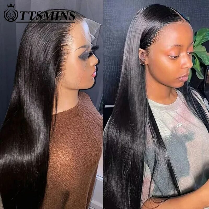 Brazilian 34 Inch Glueless Preplucked Transparent Lace Frontal Wig 180% Bone Straight 13x4 Lace Front Human Hair Wigs For Women