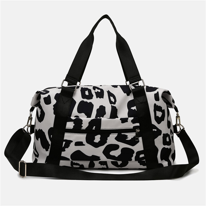 Tas tangan wanita, tas tangan akhir pekan wanita, tas koper, tas perjalanan modis baru untuk wanita, tas tangan kain Oxford motif macan tutul untuk Gym