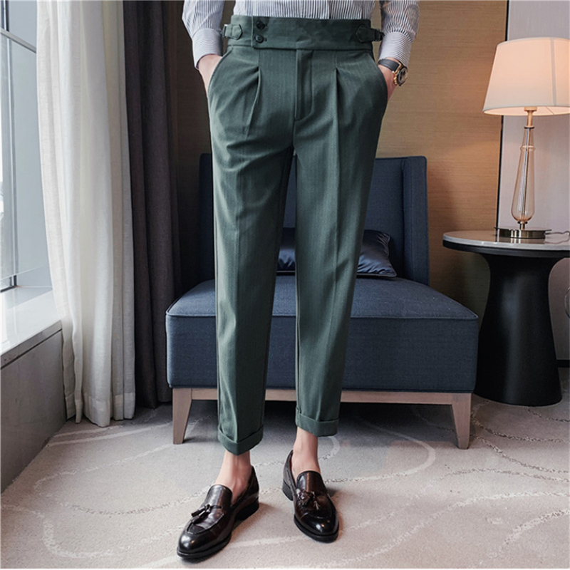 Męskie drapowane spodnie z wysokim stanem, formalne spodnie w paski, męskie biuro, garnitur towarzyski, casual, biznes, jesień, wysokiej jakości, 2022