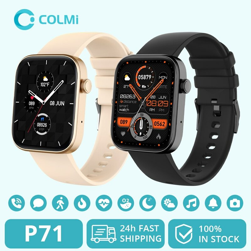 COLMI P71 jam tangan pintar panggilan suara Pria Wanita, arloji Cerdas monitor kesehatan tahan air IP68 dengan notifikasi pintar asisten suara