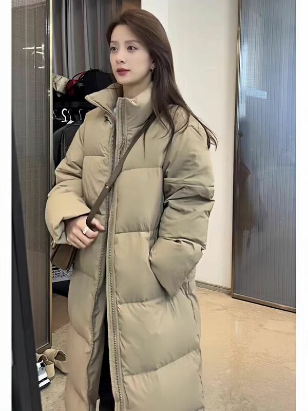 Standing Collar Long Down Jacket, Korean Style Fashionable Jacket, High-end Fashionable White Duck Down Jacket, Women's Winter