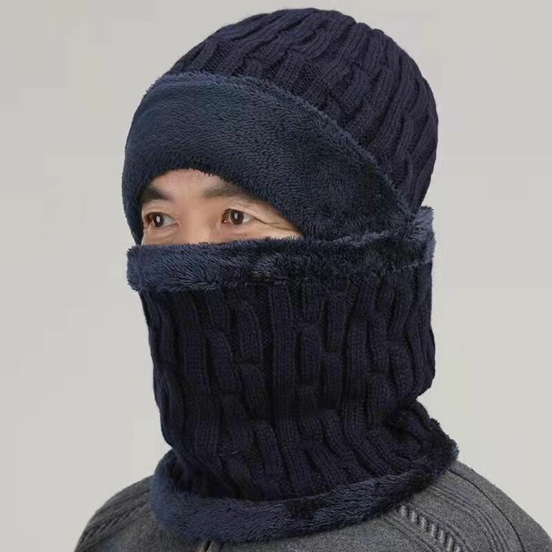 Mannen Koraal Fleece Muts Sjaal Set Nieuwe Dikke Outdoor Gebreide Hals Cover Plus Fluwelen Winter Masker Cap Sjaals