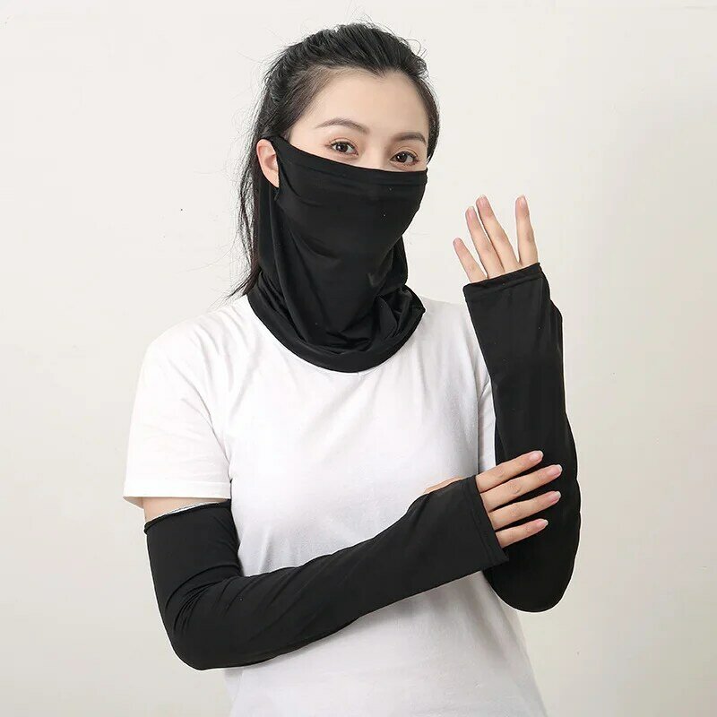 Unisex Ice Fabric Arm Sleeves, Neck Face Scarf, Sun Proteção UV, Running Cycling Sunscreen, Cool Summer Outdoor Cover, Mulheres, 2pcs
