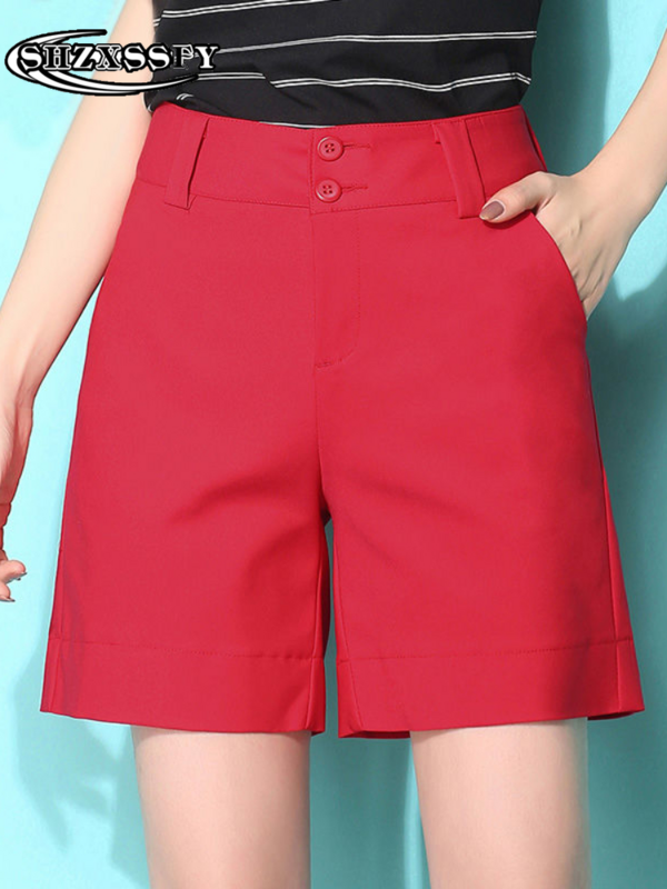 Casual Womens Shorts Button Fly Solid High Waist Women's Shorts for Summer Korean Cotton Green Oversize Fashion Women's Shorts