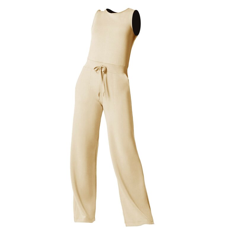 Mono holgado de lino y algodón para mujer, ropa sin mangas de Color sólido, cómoda, con cintura elástica, para oficina, 2024