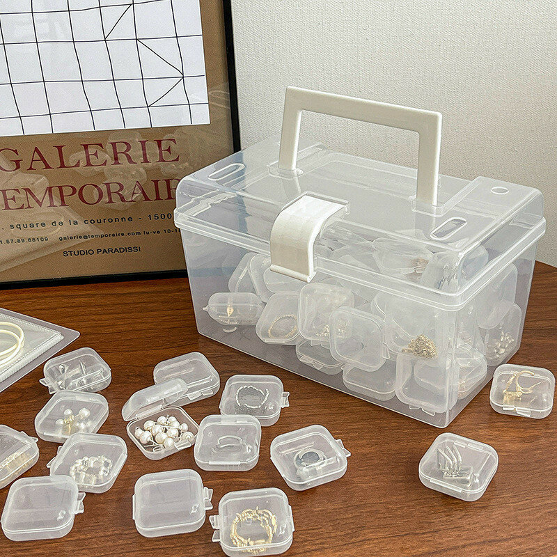 Kotak kecil transparan kotak penyimpanan pil perhiasan kotak penyimpanan Finishing wadah penyimpanan kotak pil kecil kotak Earplug