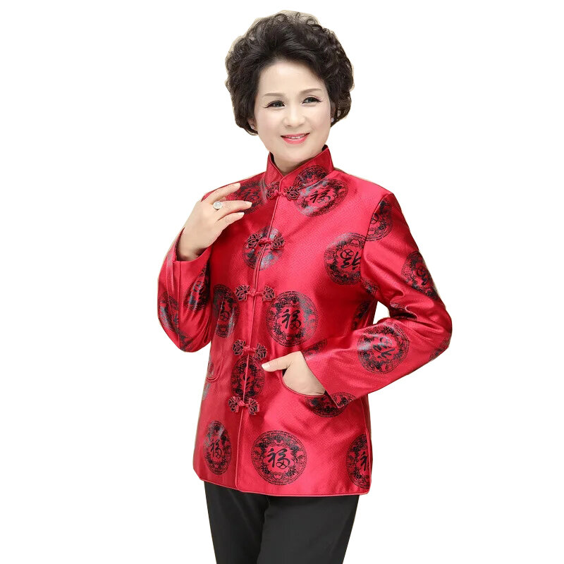 Traje Tang de manga larga para hombres y mujeres, Tops tradicionales chinos, uniforme Tang de cumpleaños antiguo y Año Nuevo, para otoño