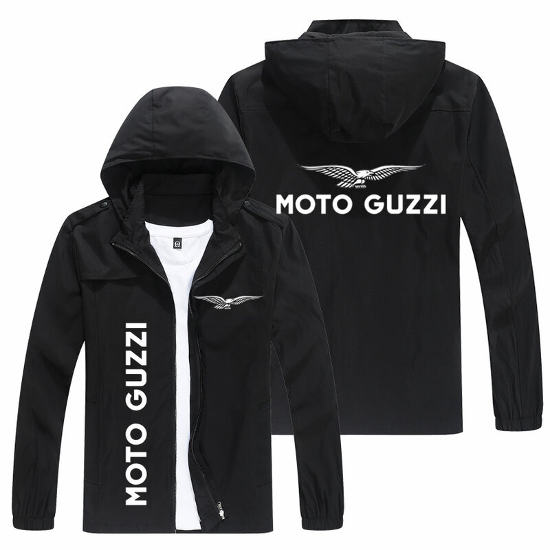 Moto Guzzi Cardigan de logotipo com capuz, jaqueta piloto com zíper, roupa esportiva casual ao ar livre, nova, primavera e outono