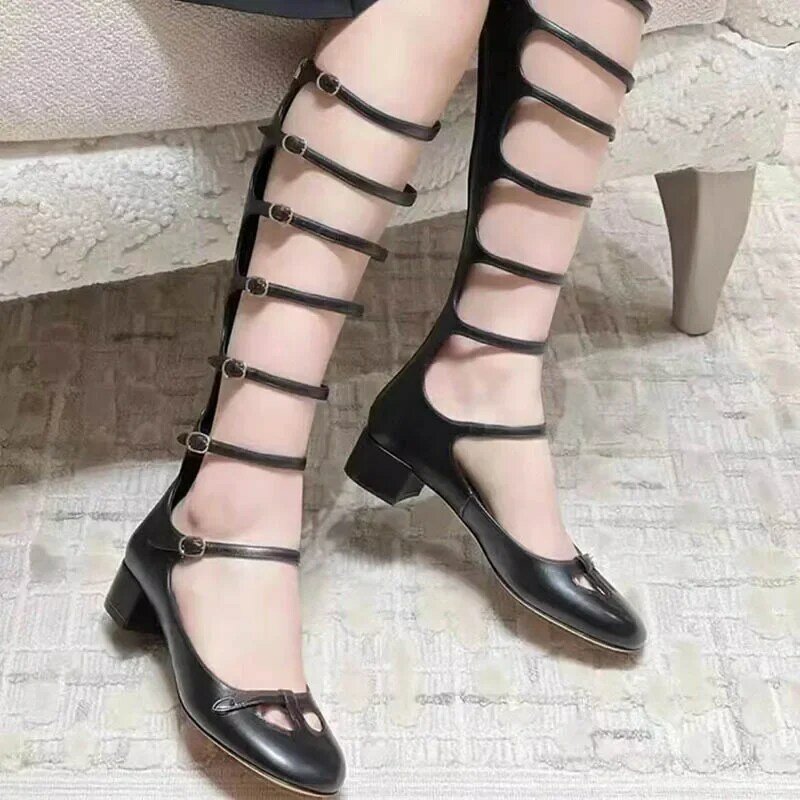 Sapatos Mary Janes de couro genuíno para mulheres, dedo do pé redondo, alça de fivela, bombas elegantes, quentes, tamanho 35-40, 2023