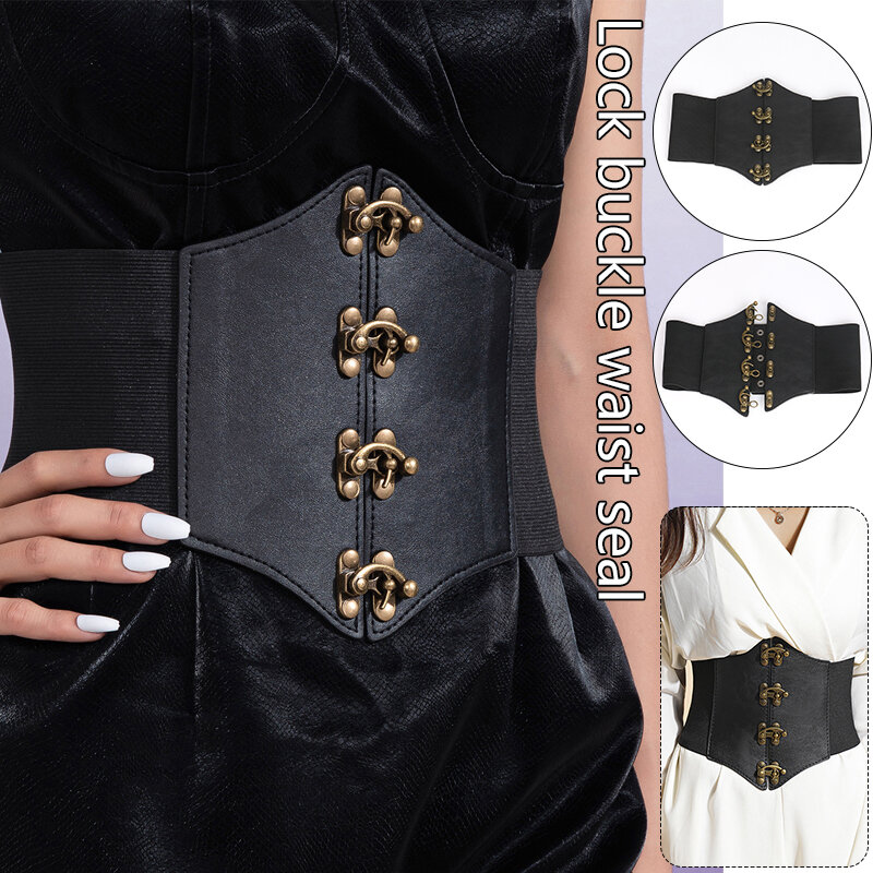 Retro Women Wide Girdle Steampunk PU Leather Latch Belts For Lady Multidimension Design Sense Corset Coat Dress Decor Waist Belt