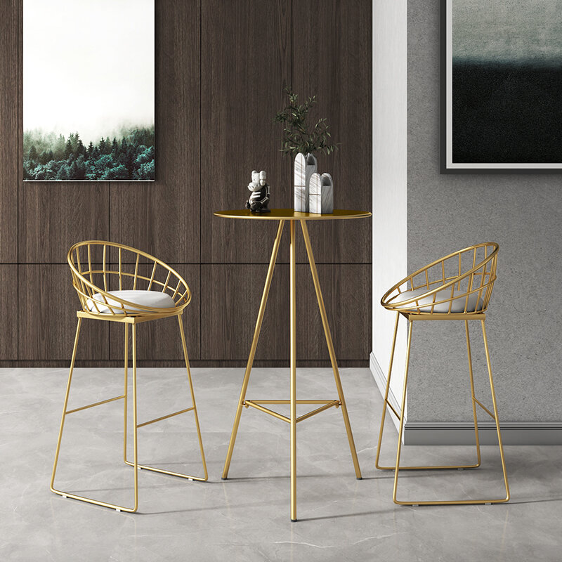 レジャーライト-ソリッドゴールドの鉄の小さなバーテーブルと椅子,組み合わせた家庭用ハイラウンドコーヒーテーブル