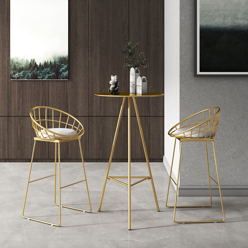 Leisure Light Luxury Nordic Golden Iron Small High Bar Table And Chair Combination Household High Round Coffee Table