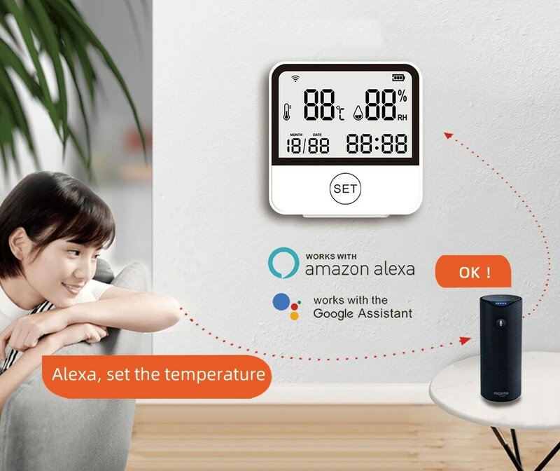 Tuya Smart WiFi sensore di umidità della temperatura termometro per interni igrometro con supporto per Display a LED Alexa Google Home