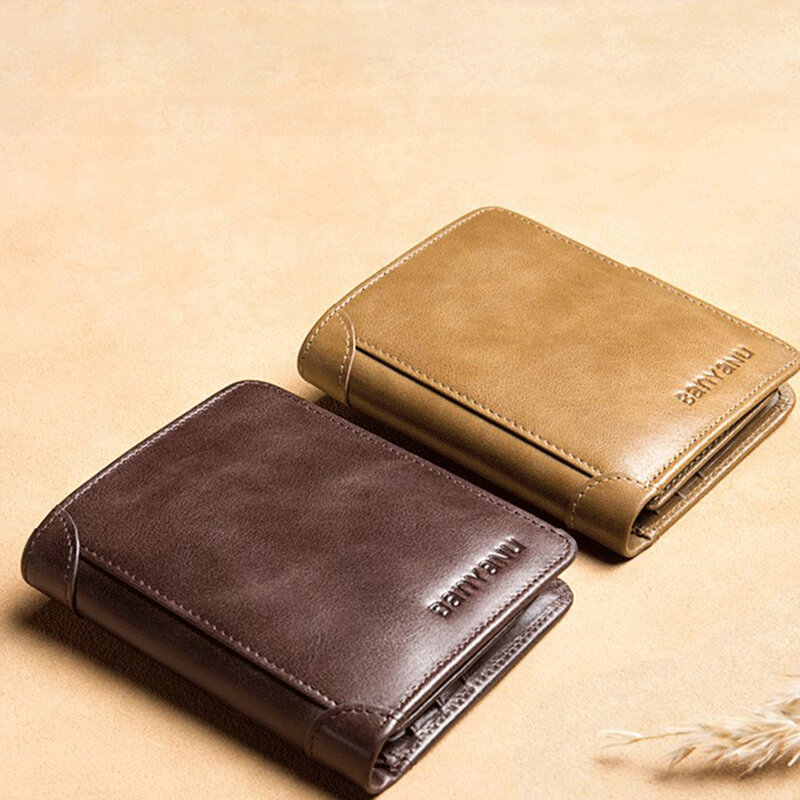 Dompet perlindungan Rfid kulit PU pria, untuk pria, Vintage, tipis, Multi fungsi, pemegang kartu kredit ID, tas uang, klip uang